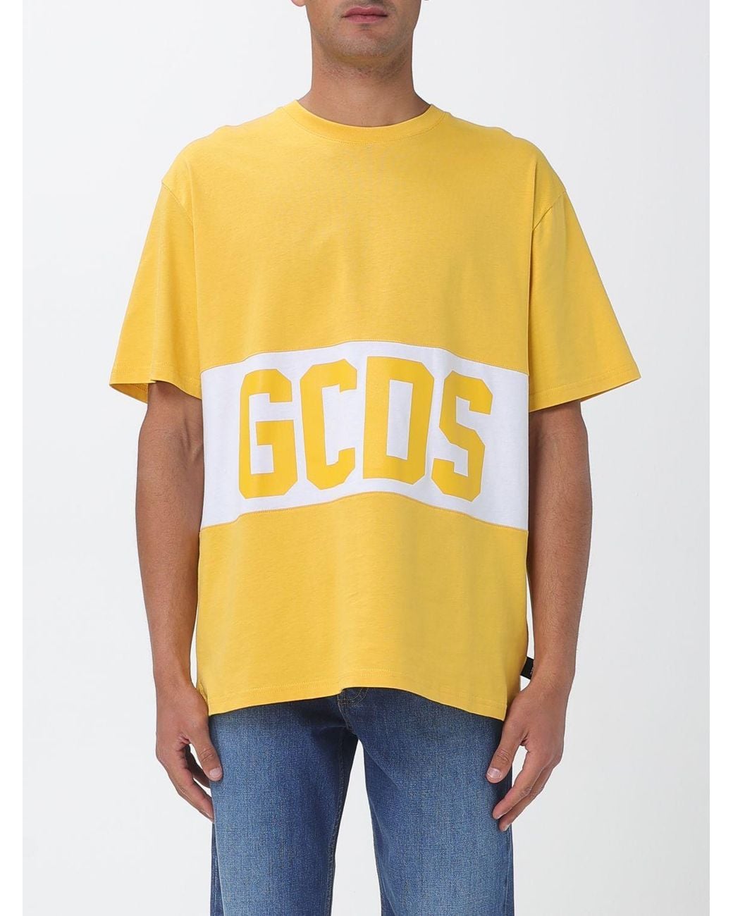 Gcds Yellow Cotton T-Shirt With Logo for men