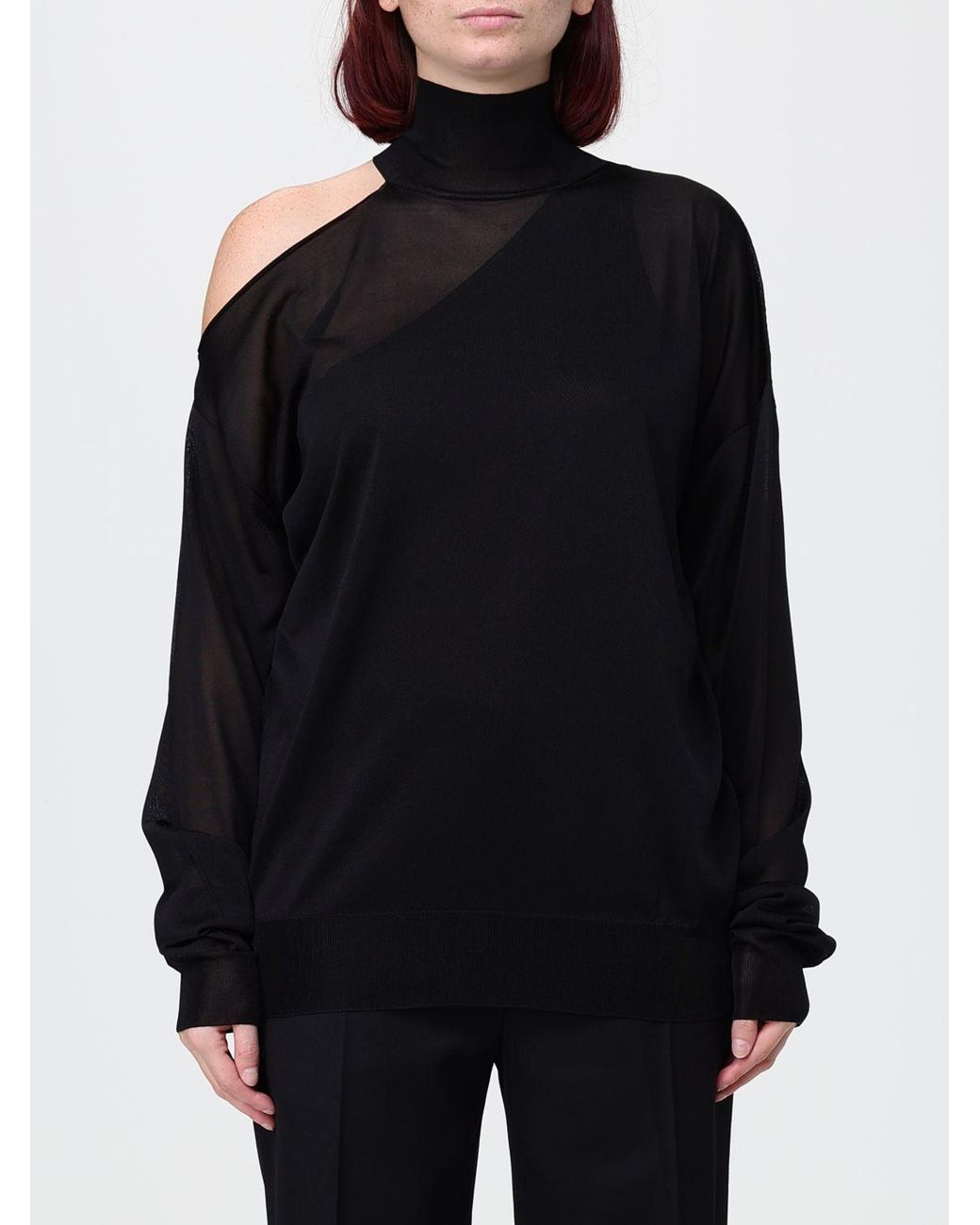 Fendi Black Cut-Out Shoulder Viscose Knit Turtleneck Jumper