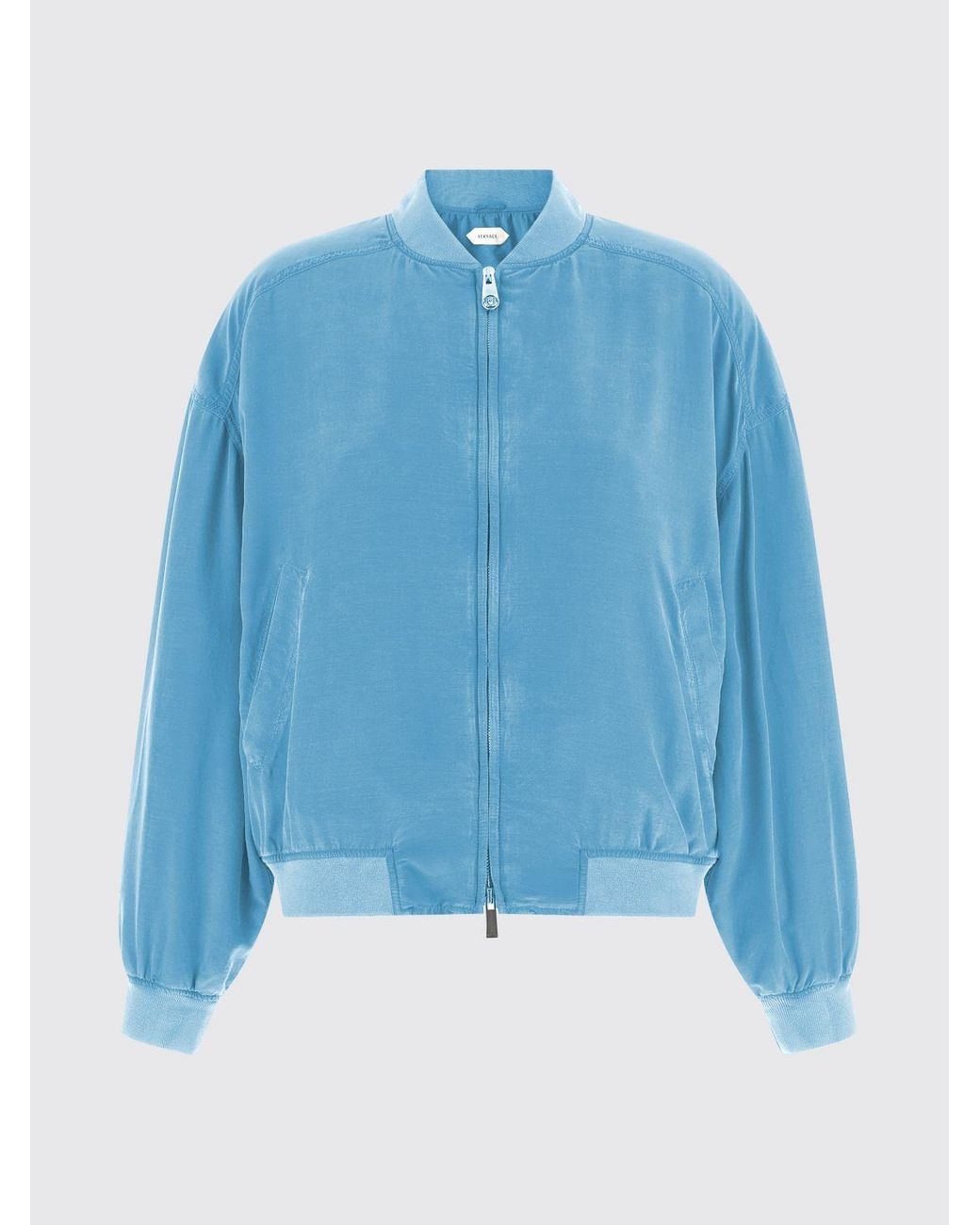 Versace Blue Silk Poplin Bomber Jacket
