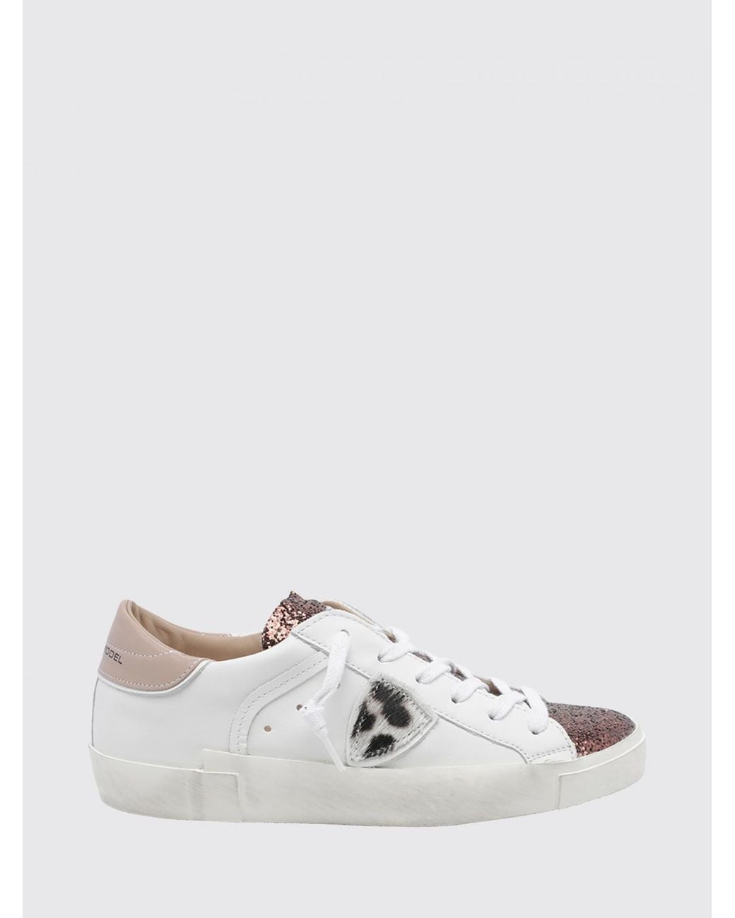Philippe Model White Zweifarbige Prsx Low-Top-Sneakers Aus Kalbsleder Mit Wappen