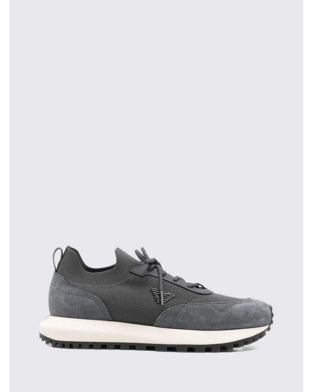Emporio Armani White Low-Top Mesh And Suede Trainers With Eagle Logo for men