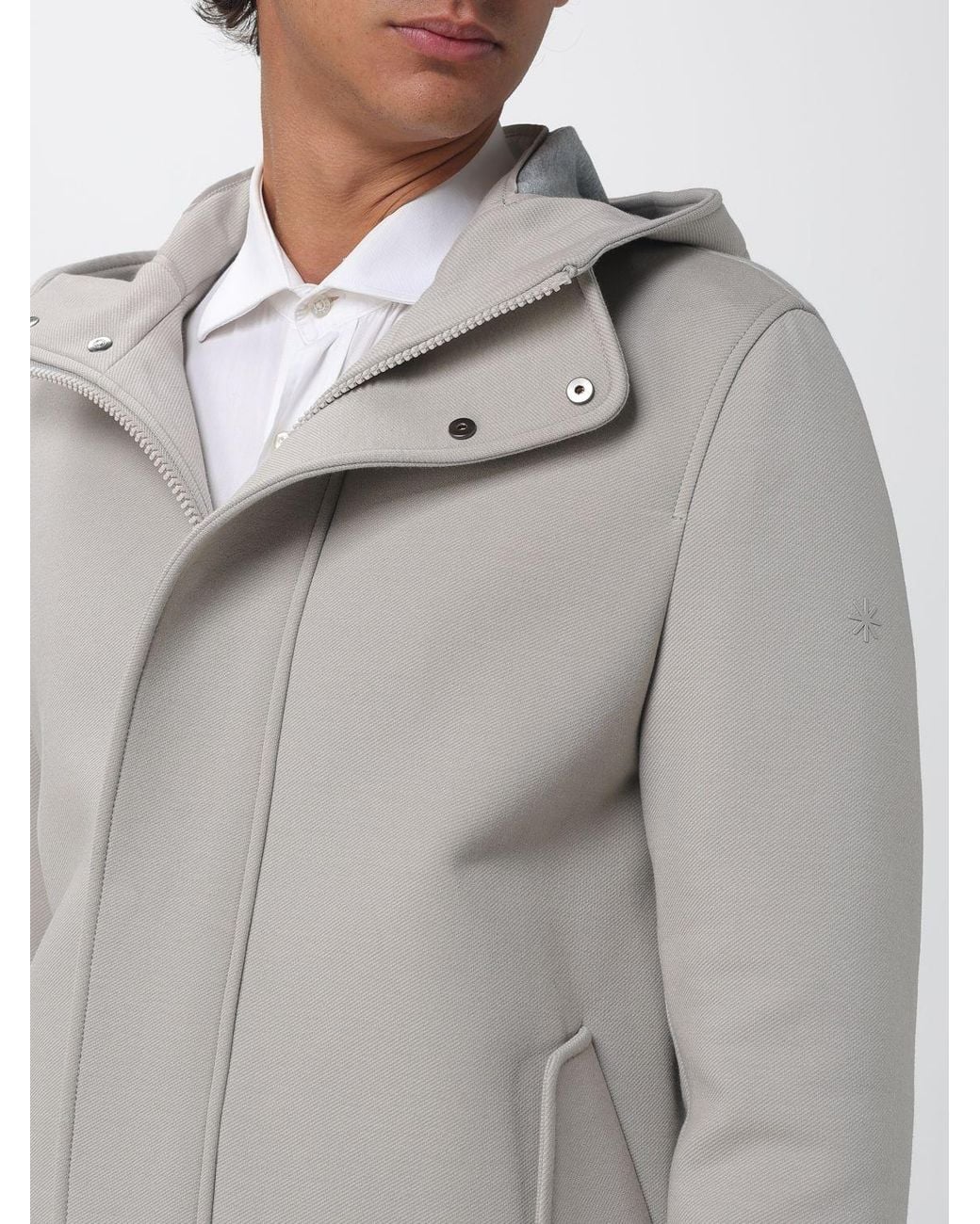 Manuel Ritz Gray Knee-Length Single-Breasted Hooded Coat With Concealed Fastening for men