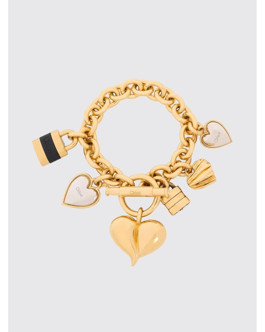 Chloé Metallic ChloÉ -Tone Brass Chain Bracelet With Heart-Shaped Charm