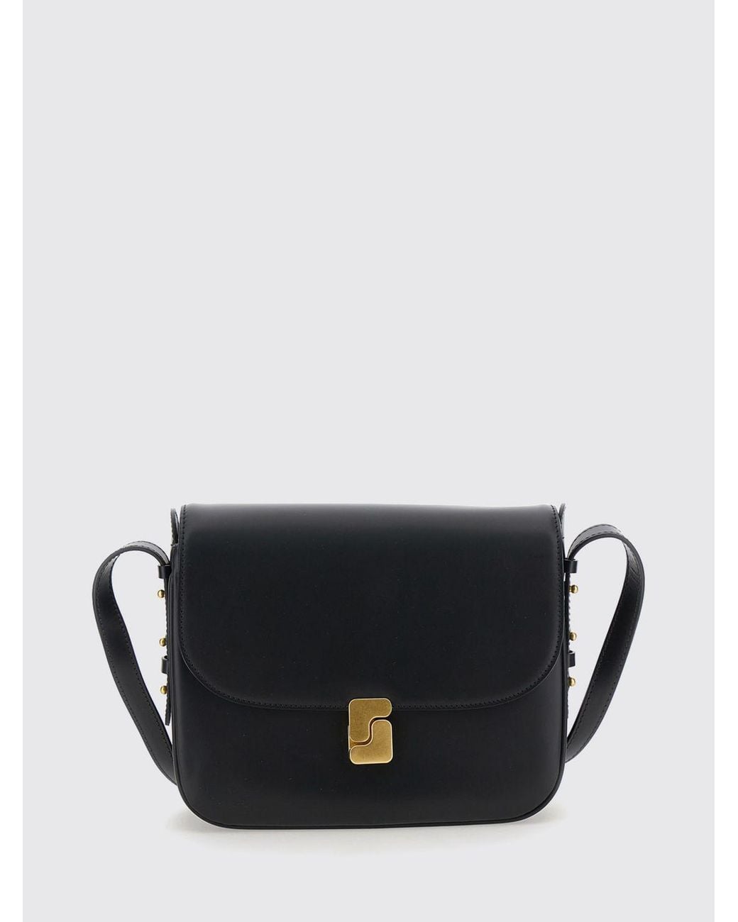 Soeur Black Bellissima Smooth Leather Crossbody Bag With Buckle Closure