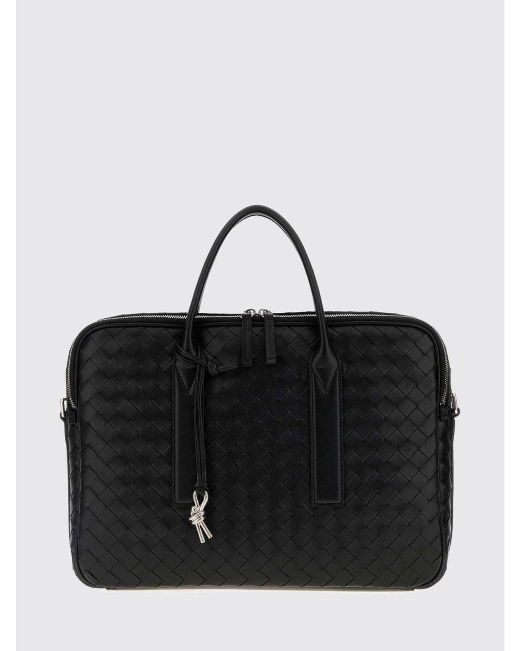 Bottega Veneta Black Getaway Intrecciato Calfskin Briefcase With Knot Charm Detail for men