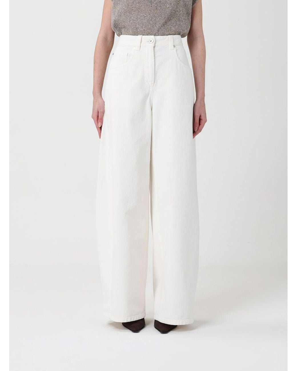 Brunello Cucinelli White Denim Wide-Leg Jeans