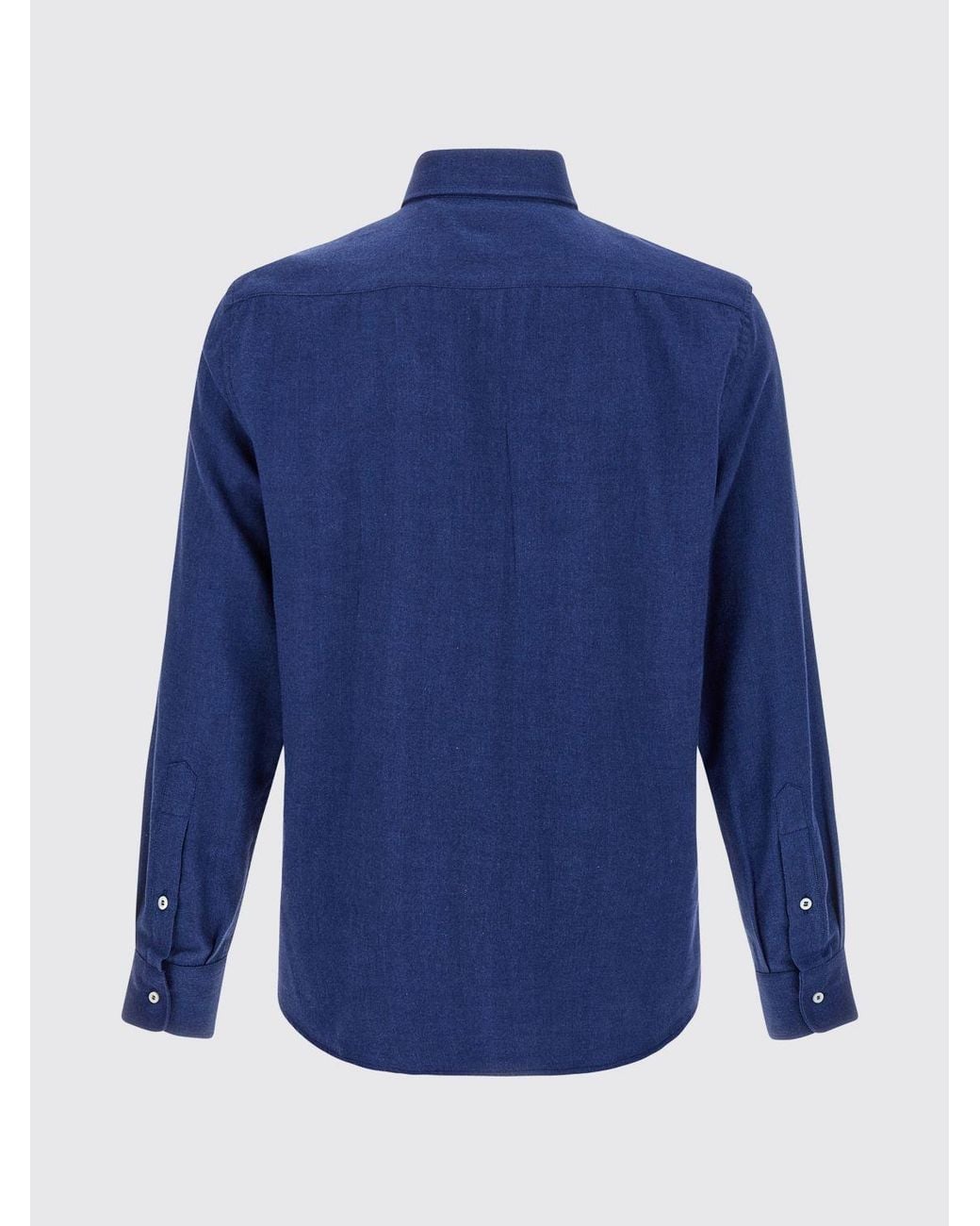 Brunello Cucinelli Blue French Collar Cotton Shirt With Long Sleeves for men