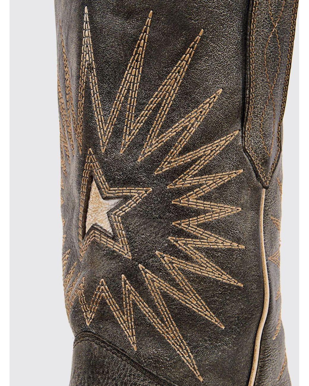 Golden Goose Deluxe Brand Gray Wish Star Distressed Leather Cowboy Boots With Star Embroidery