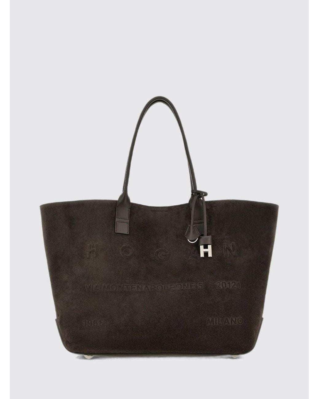 Hogan Black Suede Calf Leather Tote Bag With Double Handle And Internal Pouch