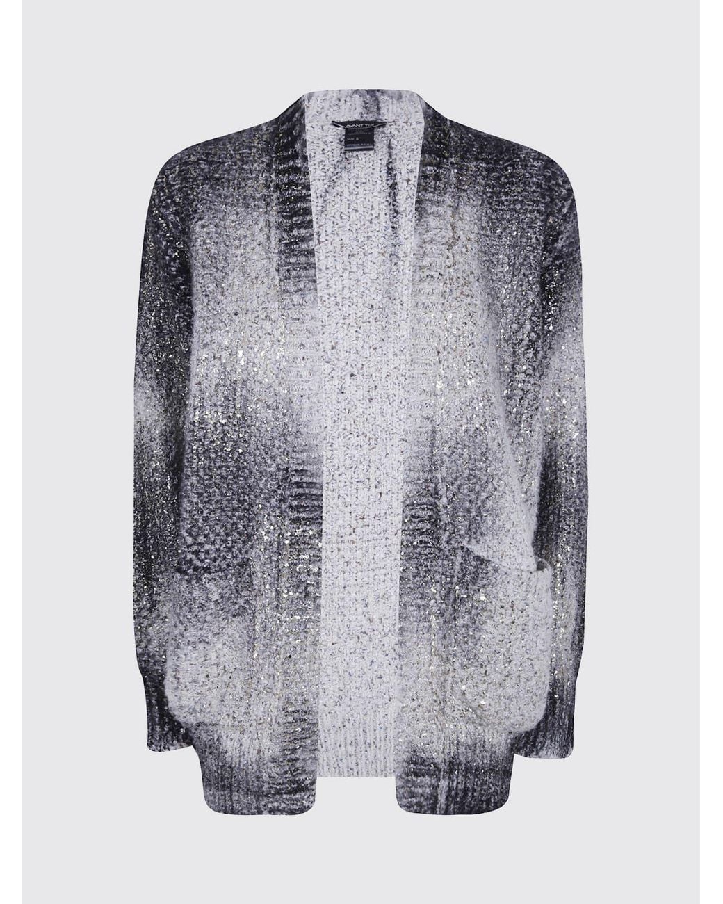 Avant Toi Blue Cotton And Wool Blend Cardigan With Abstract Pattern And Patch Pockets