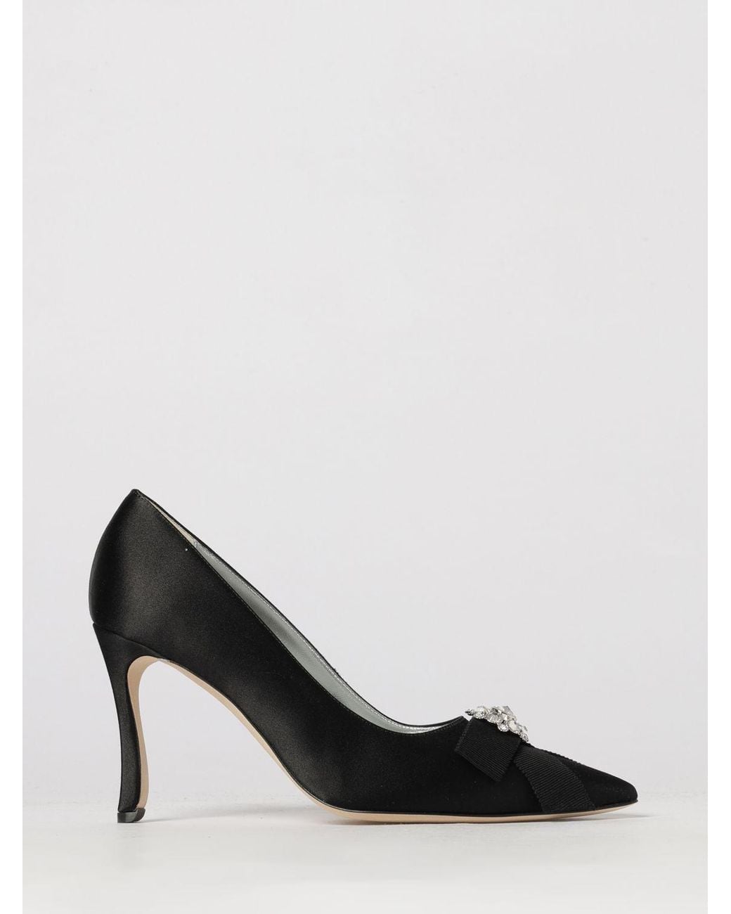 Manolo Blahnik Black Apius Satin Pumps With Jewelled Buckle And High Heel
