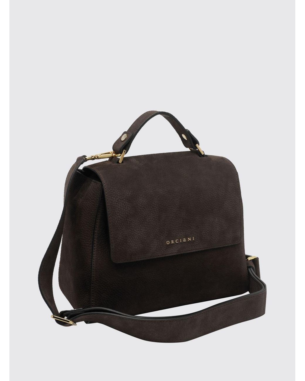 Orciani Black Sveva Hammered Leather Handbag With Removable Shoulder Strap