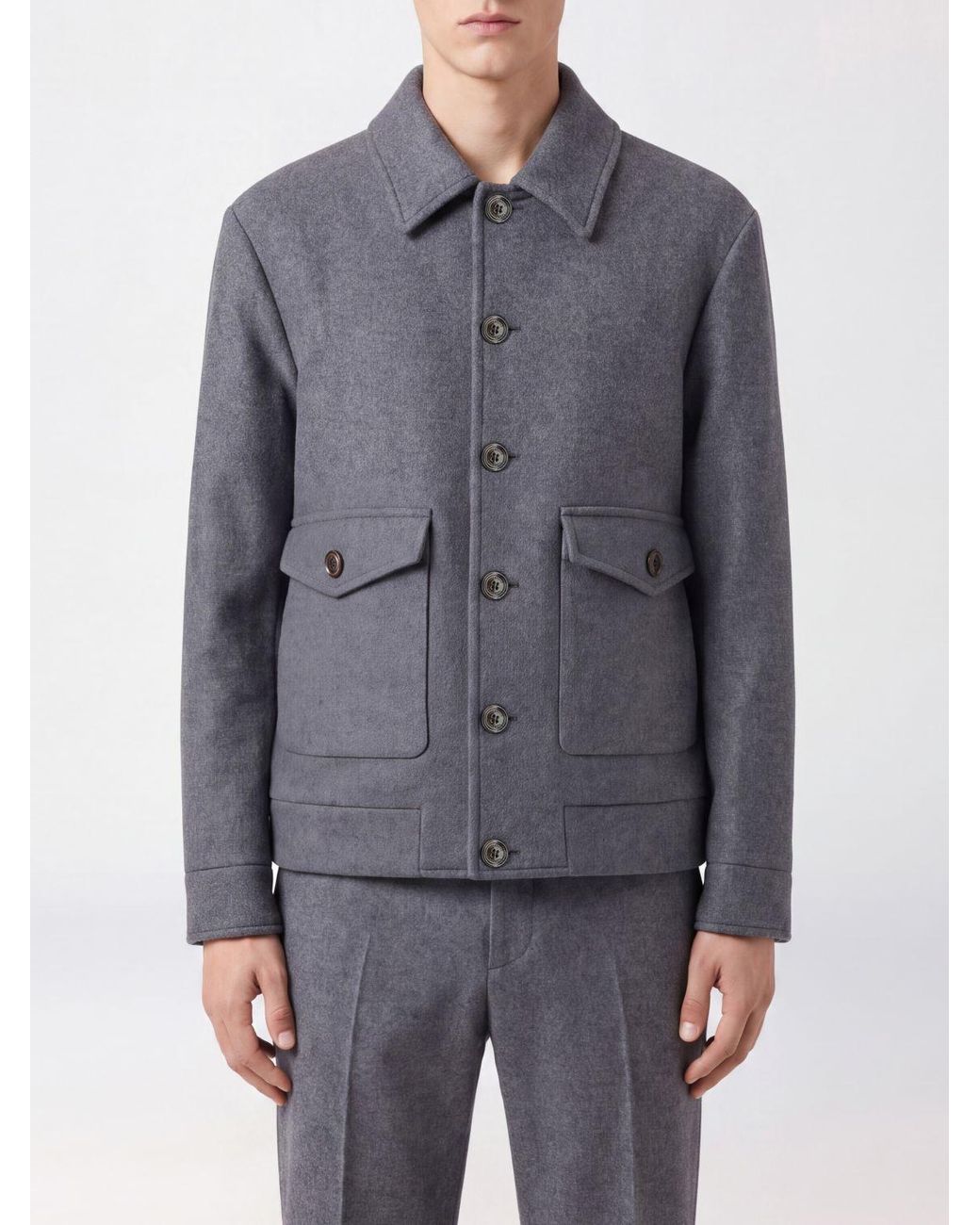Valentino Garavani Gray Single-Breasted Short Wool-Blend Coat With Classic Collar for men