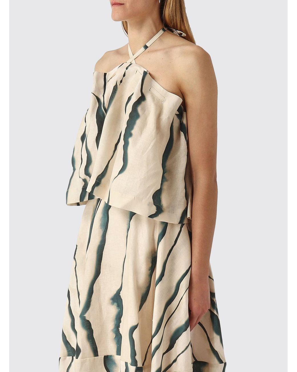 Liviana Conti Natural Printed Linen Top
