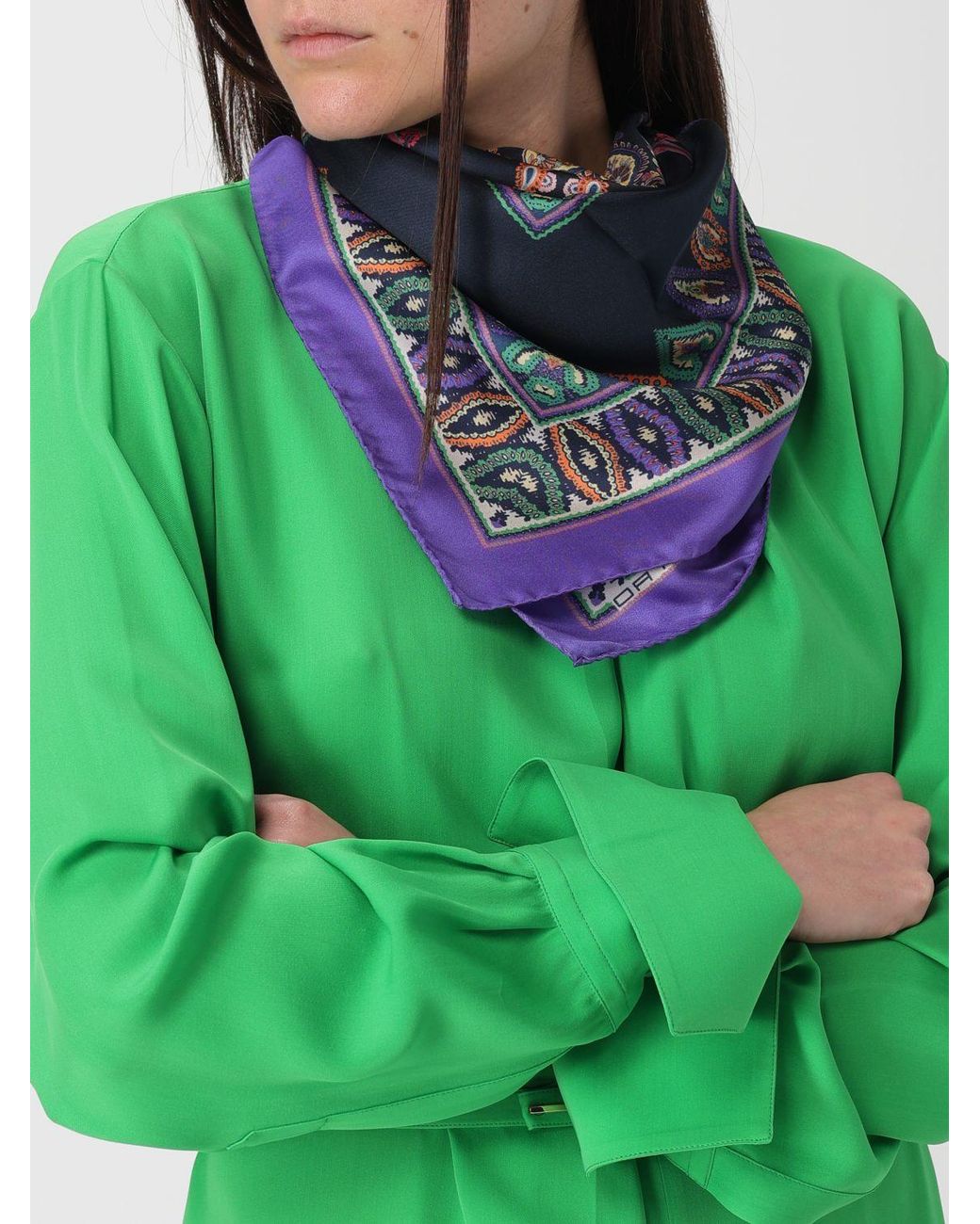 Etro Blue Seidenfoulard Mit Geometrischem Und Floralem Muster