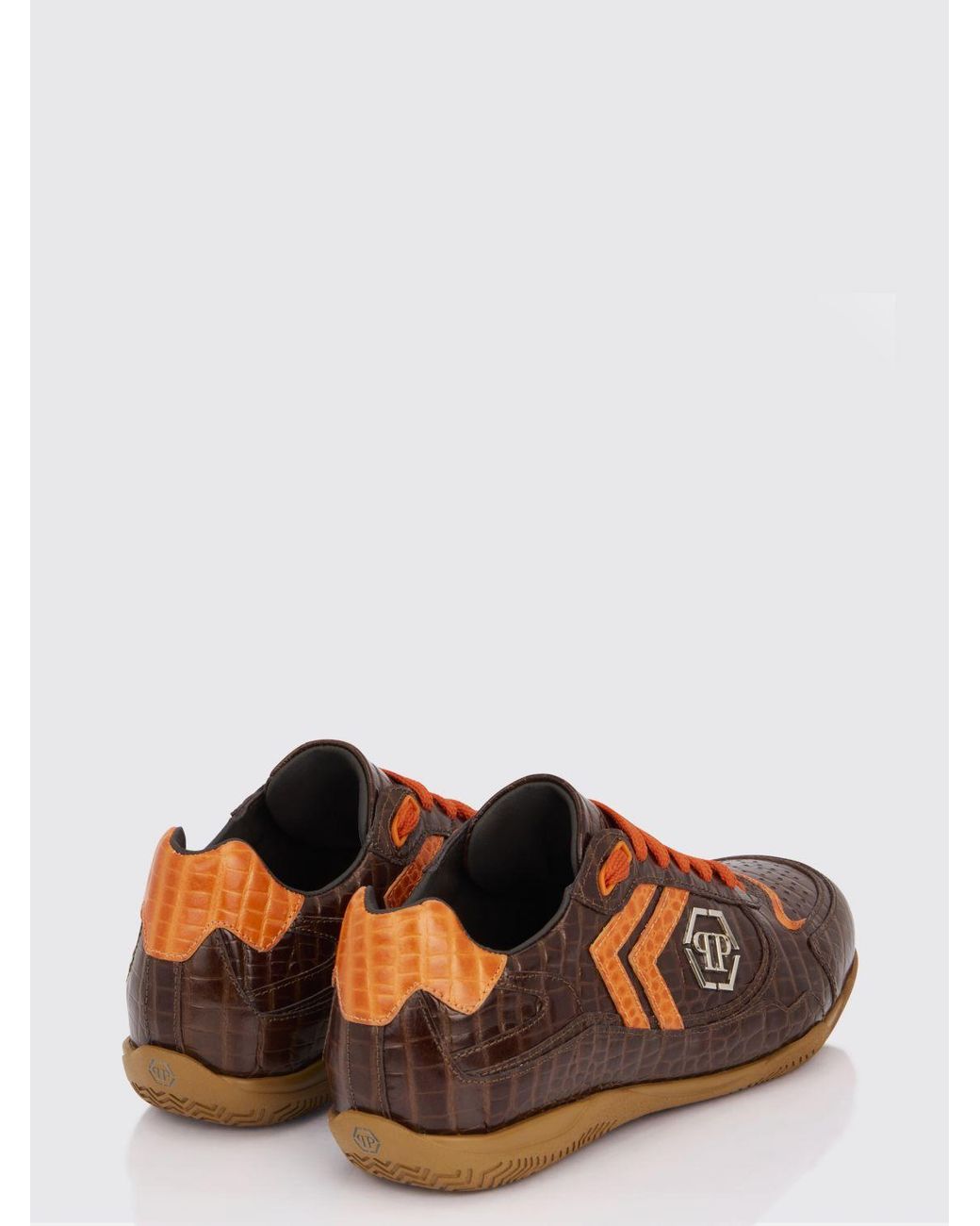 Philipp Plein Brown Pit-$Top Crocodile Print Leather Sneakers for men