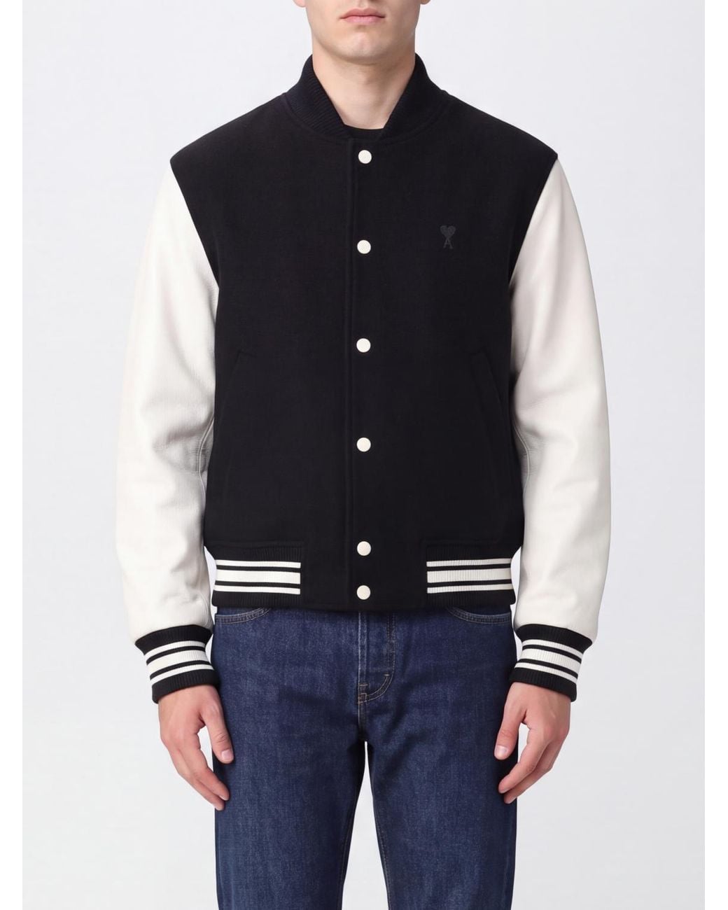 AMI Blue Wool Bomber Jacket With Back Logo And College Collar for men