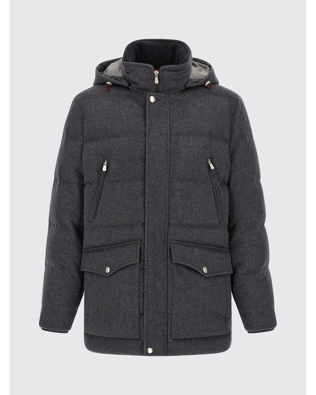 Brunello Cucinelli Gray Padded Wool Parka With Detachable Hood for men