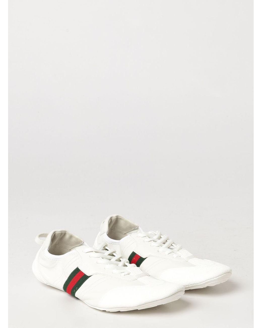 Gucci White Flex Low-Top Leather Sneakers With Iconic Web Detail
