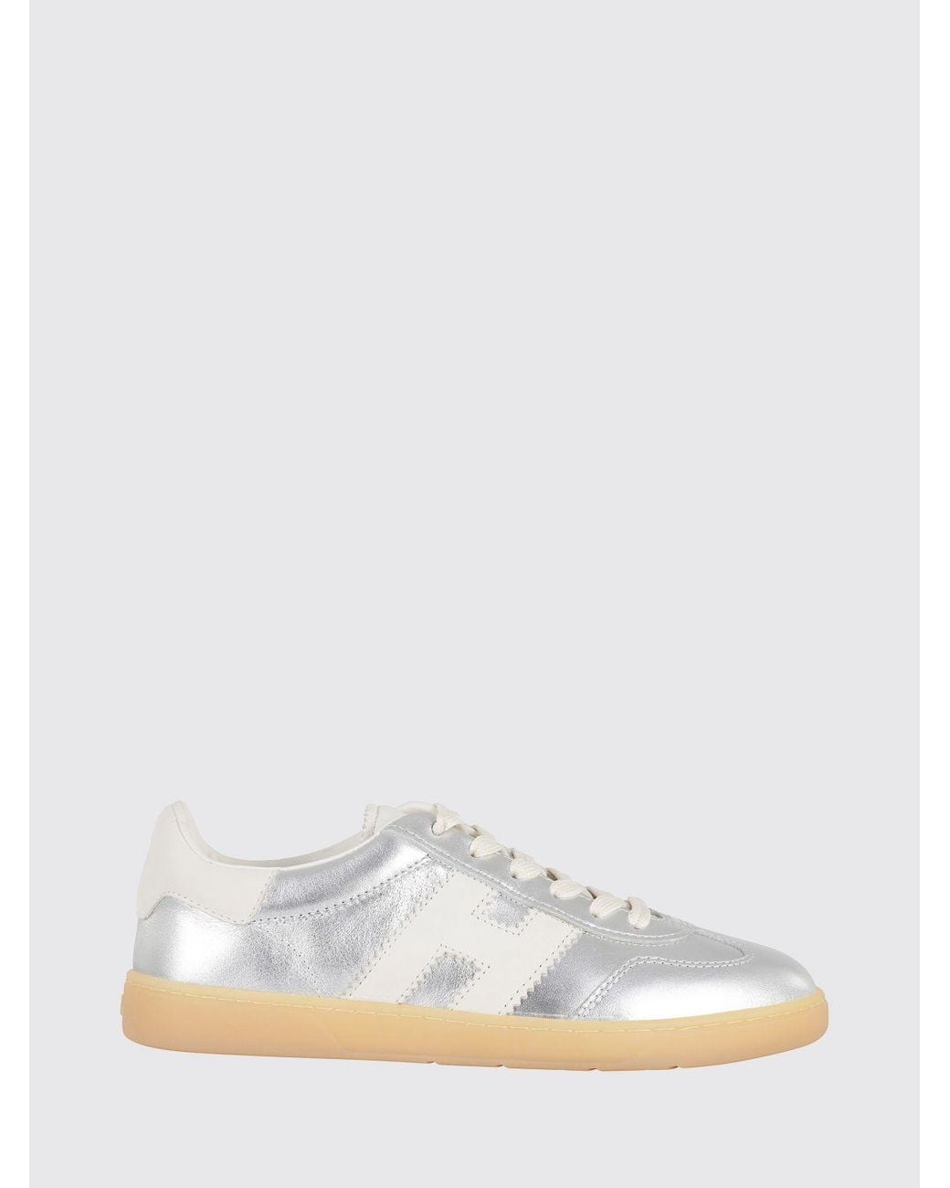 Hogan White Cool Laced Metallic Leather Sneakers