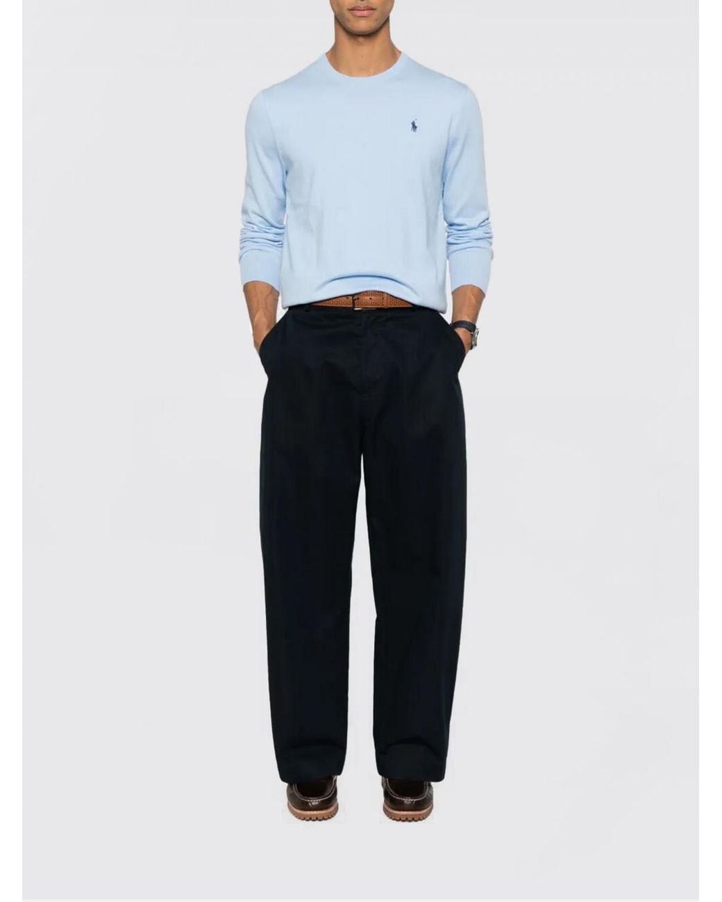 Polo Ralph Lauren Blue Basic Crewneck Sweater With Mini Logo for men