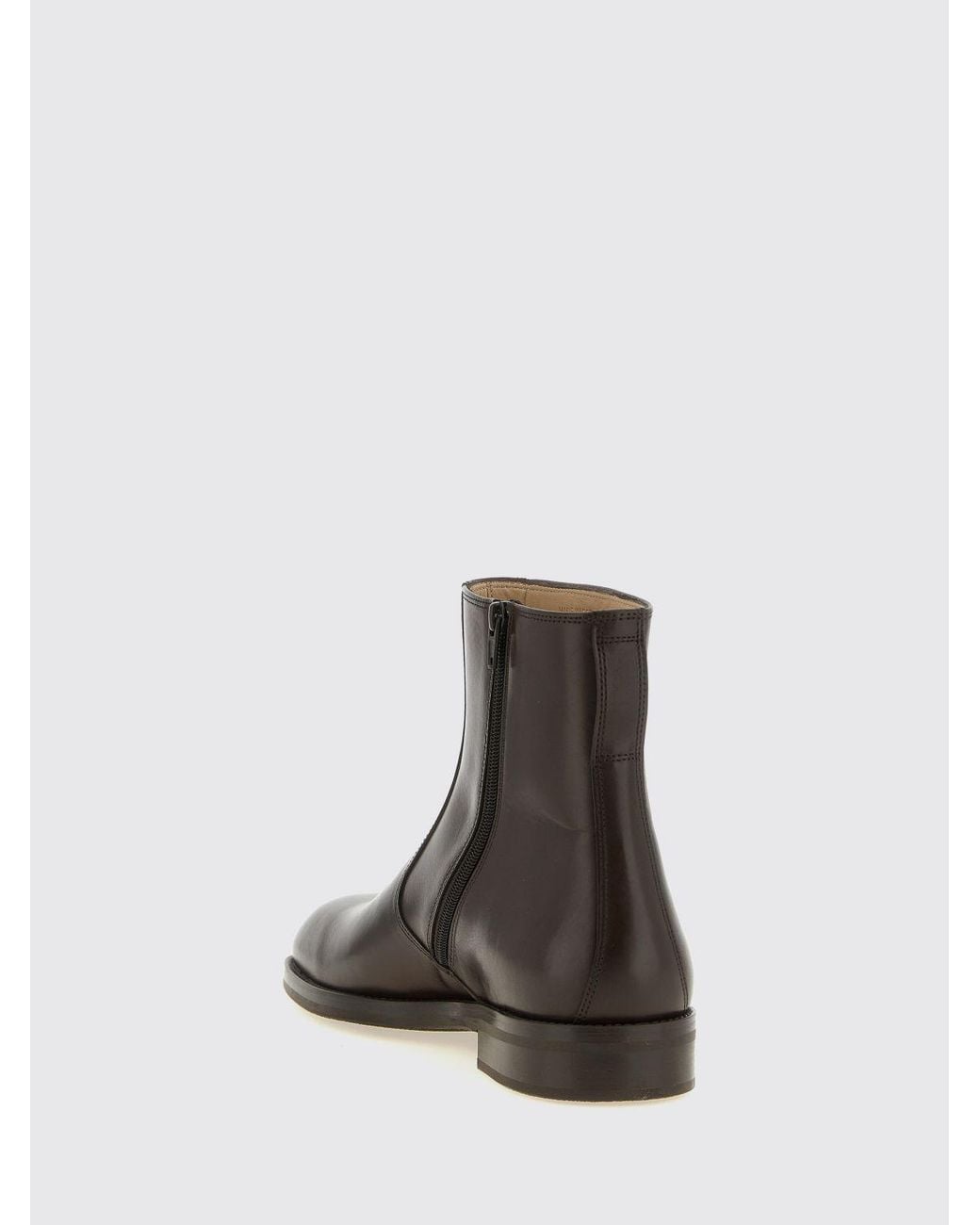 Lemaire Brown Smooth Lamb Leather Ankle Boots With Rounded Toe And Side Zip for men