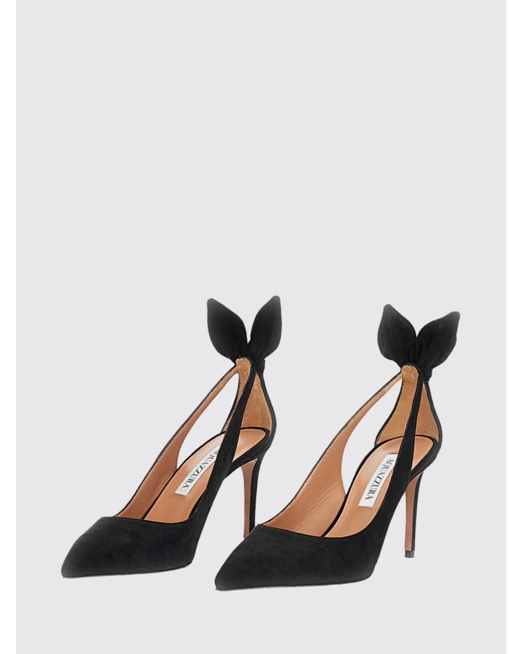 Aquazzura Black Bow Tie Suede Pumps With Stiletto Heel And Knot Detail