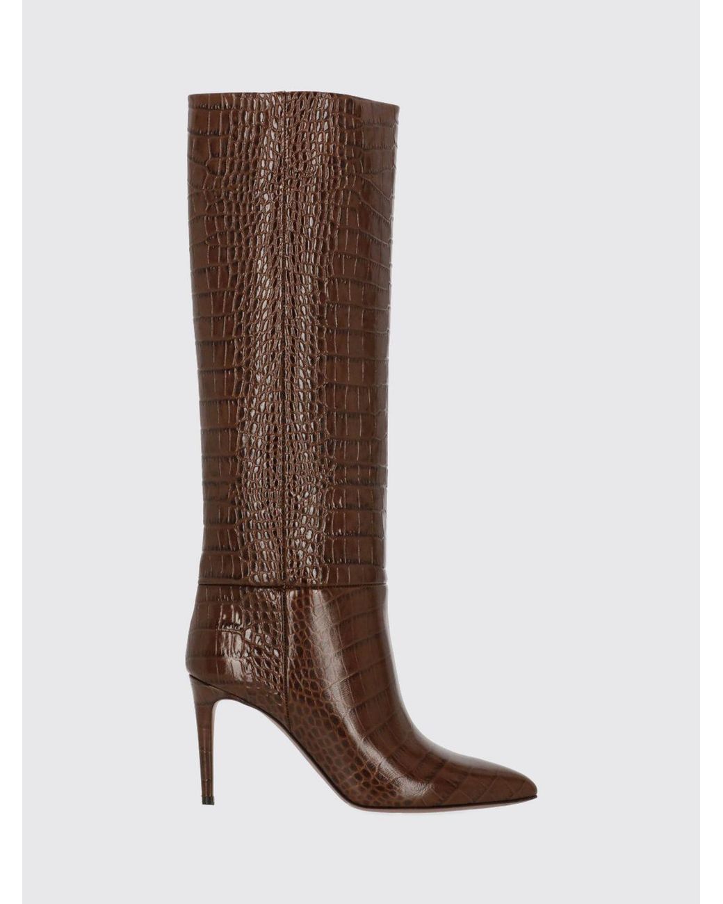 Paris Texas Brown Croc-Embossed Leather Knee-High Boots With Stiletto Heel