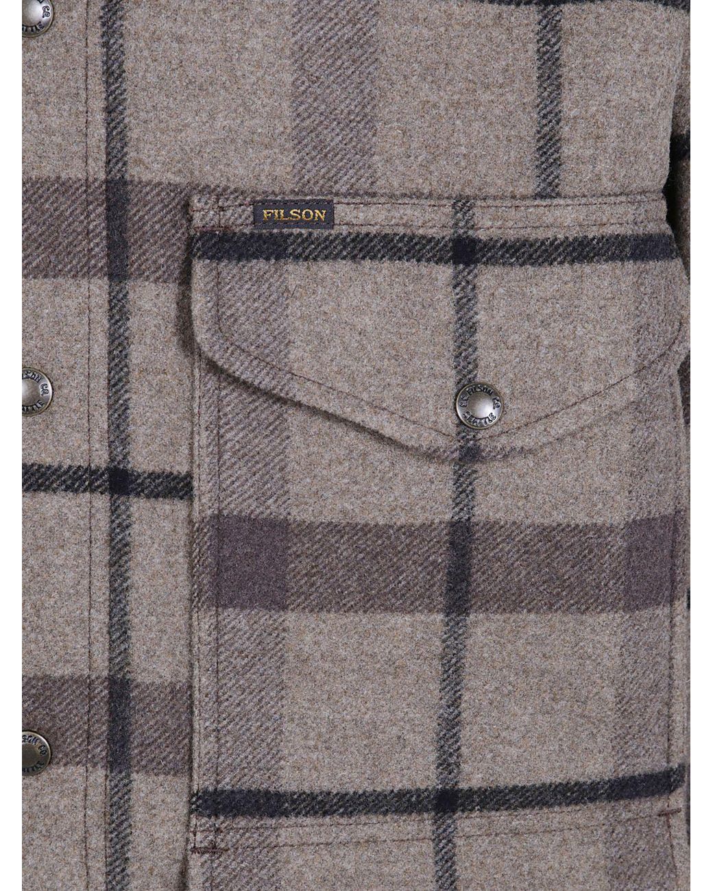 Filson Gray Spokane Tartan Wool Shirt Jacket With Contrast Velvet Collar for men