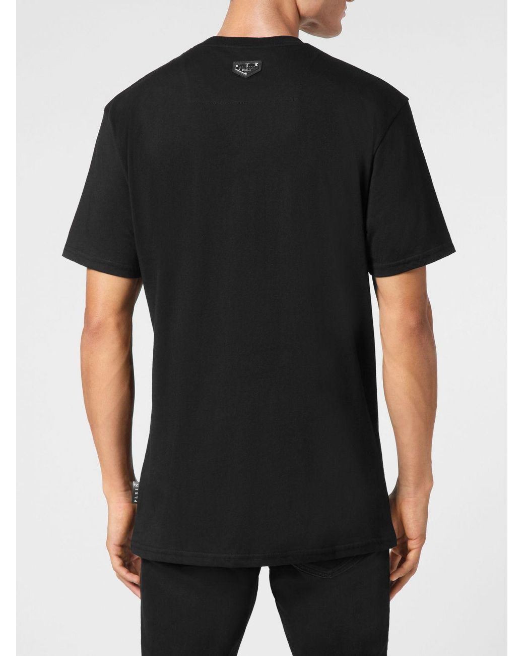 Philipp Plein Black Cotton T-Shirt With Skull Print And Applied Crystals for men