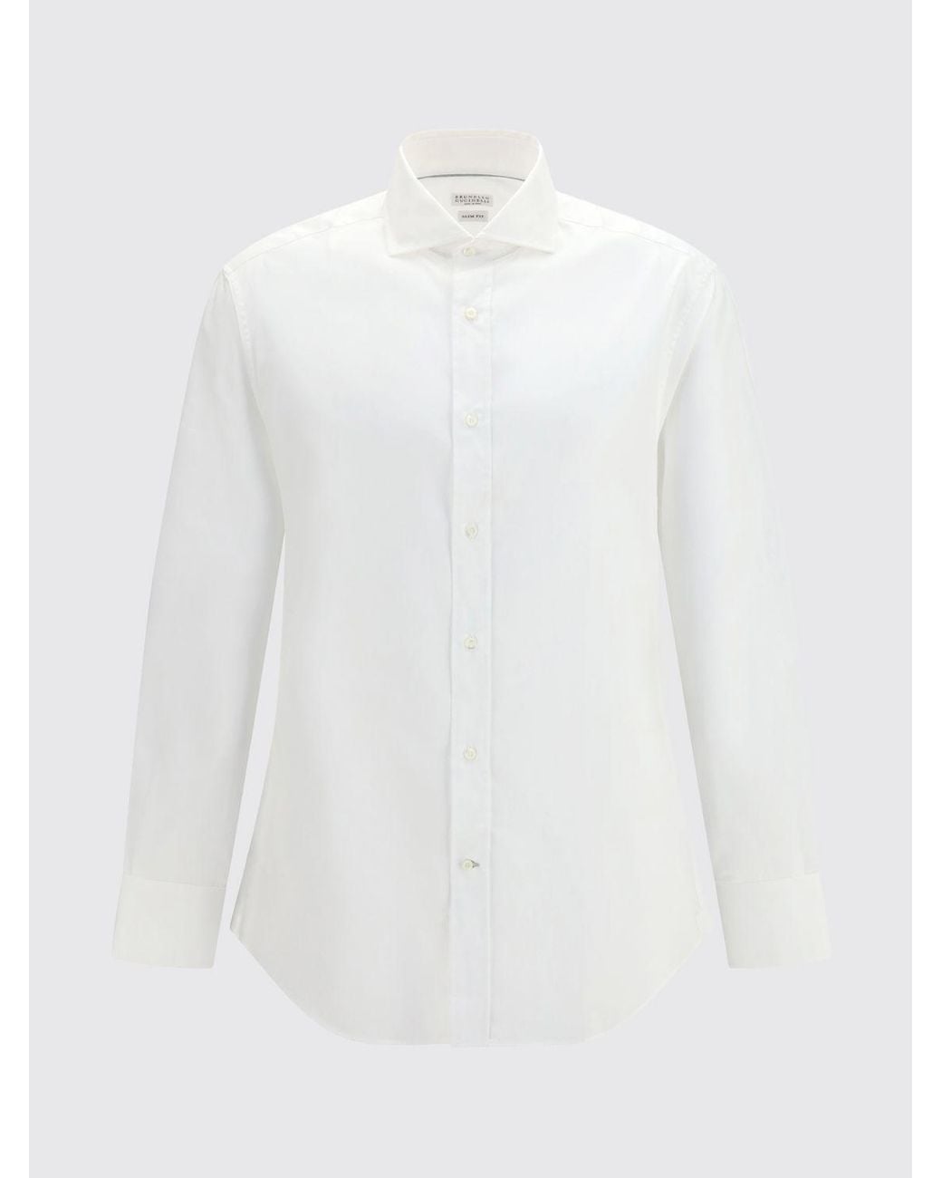 Brunello Cucinelli White Slim Fit Cotton Evening Shirt With French Collar for men