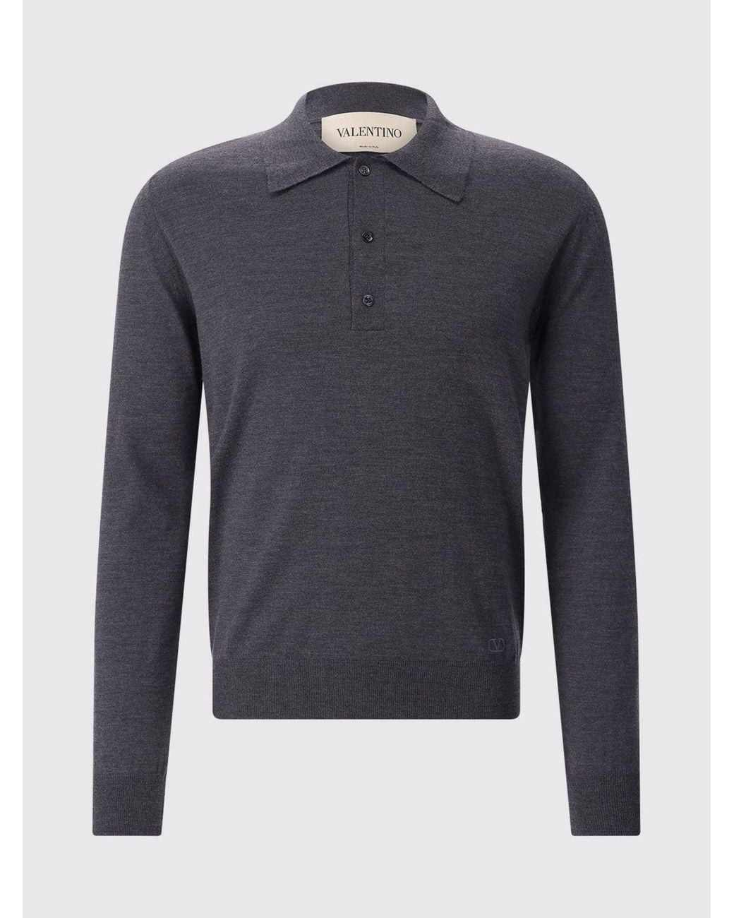 Valentino Garavani Blue Slim Fit Virgin Wool Long-Sleeved Polo Shirt for men