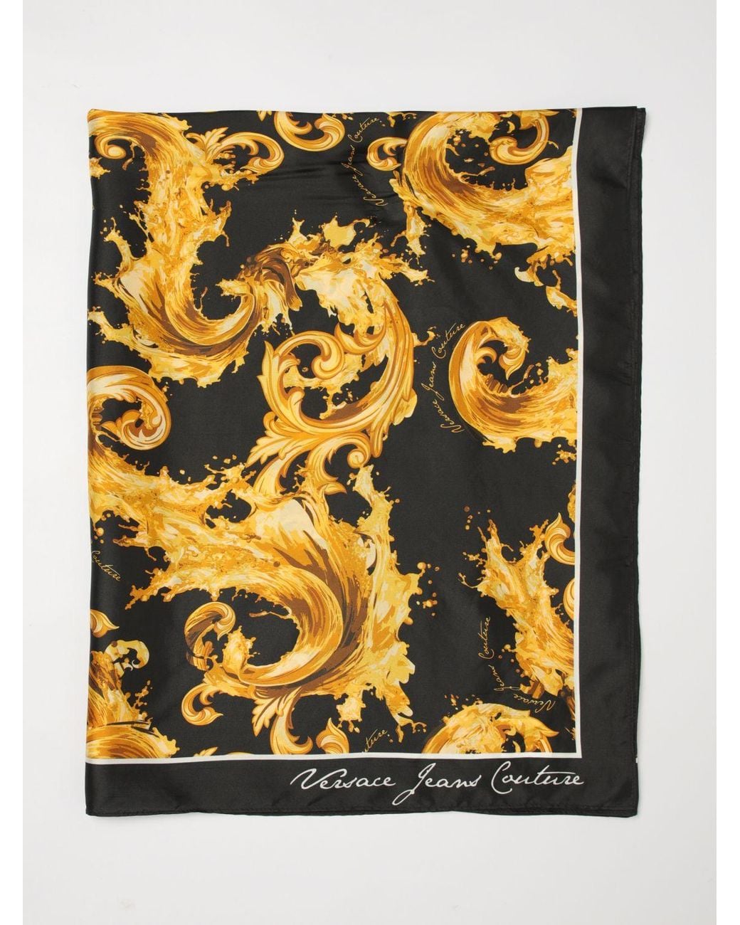 Versace Jeans Couture Black Baroque Print Silk Scarf