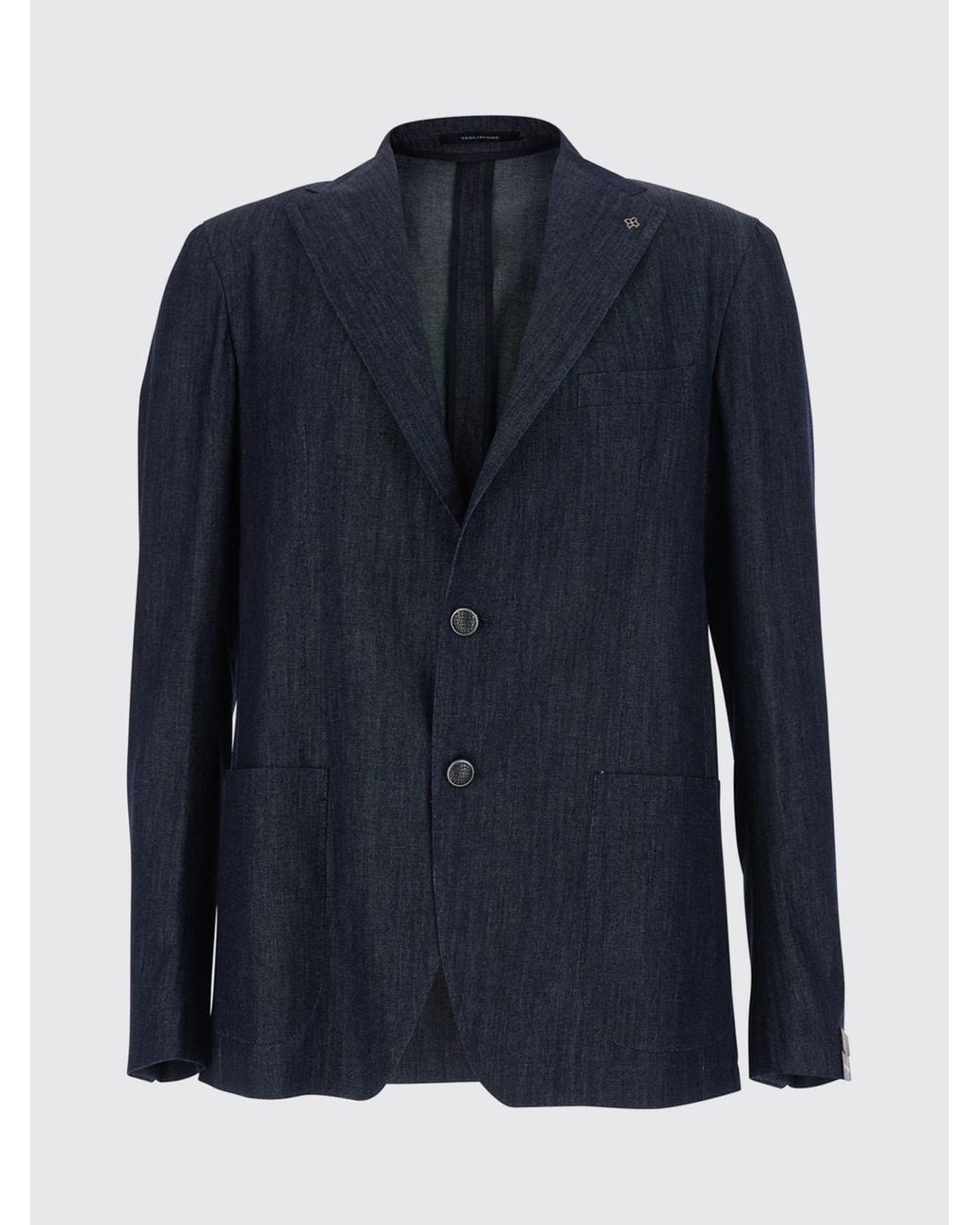 Tagliatore Blue Single-Breasted Cotton Blazer With Notch Lapels And Patch Pockets for men