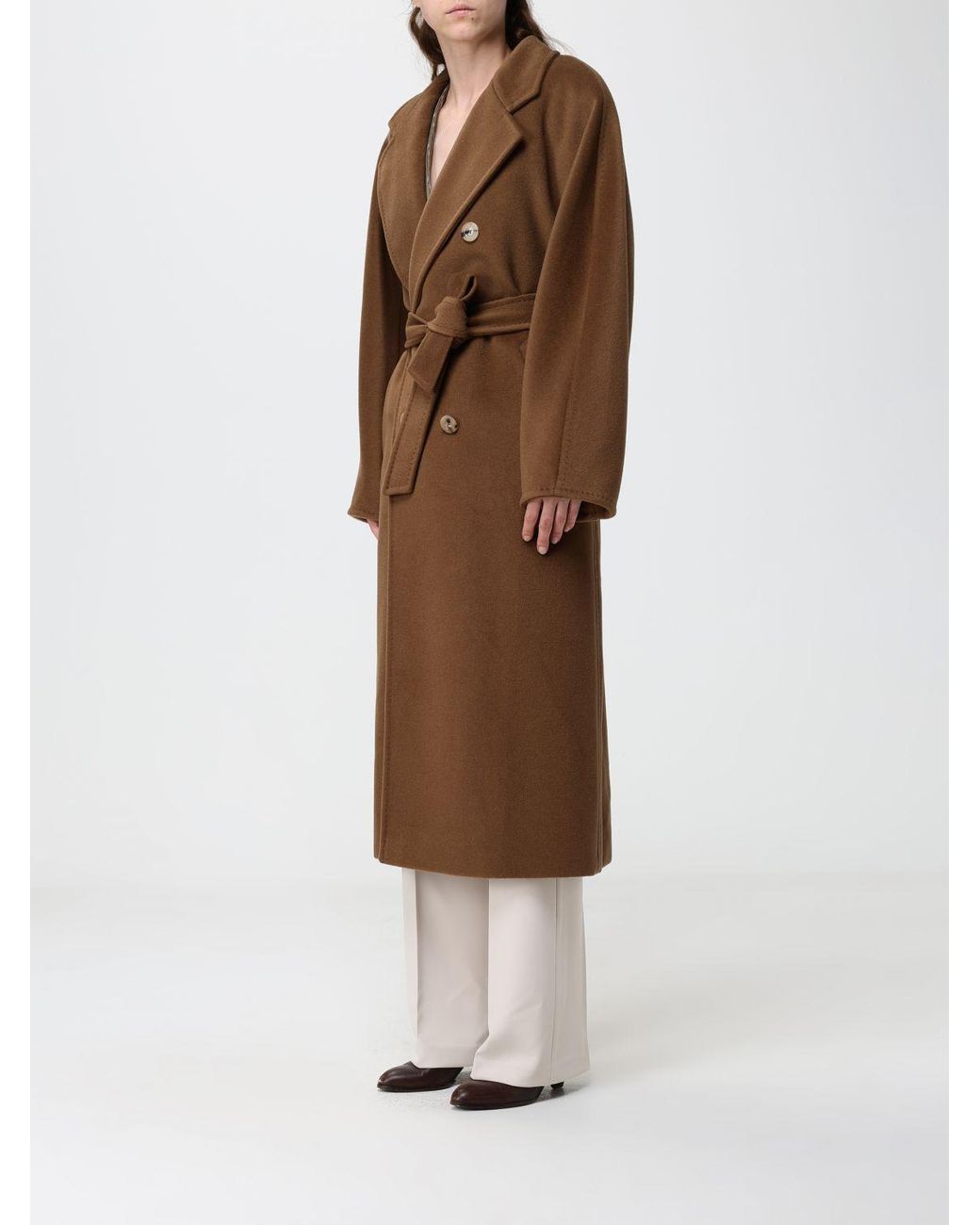 Max Mara Brown Madame Double-Breasted Long Wool Coat With Belt