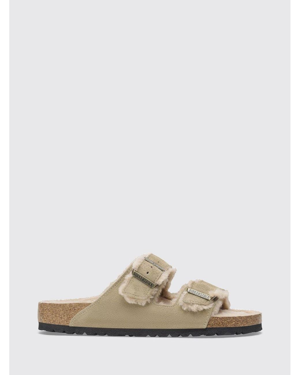 Birkenstock Gray Arizona Suede Sandals With Shearling Lining And Buckles