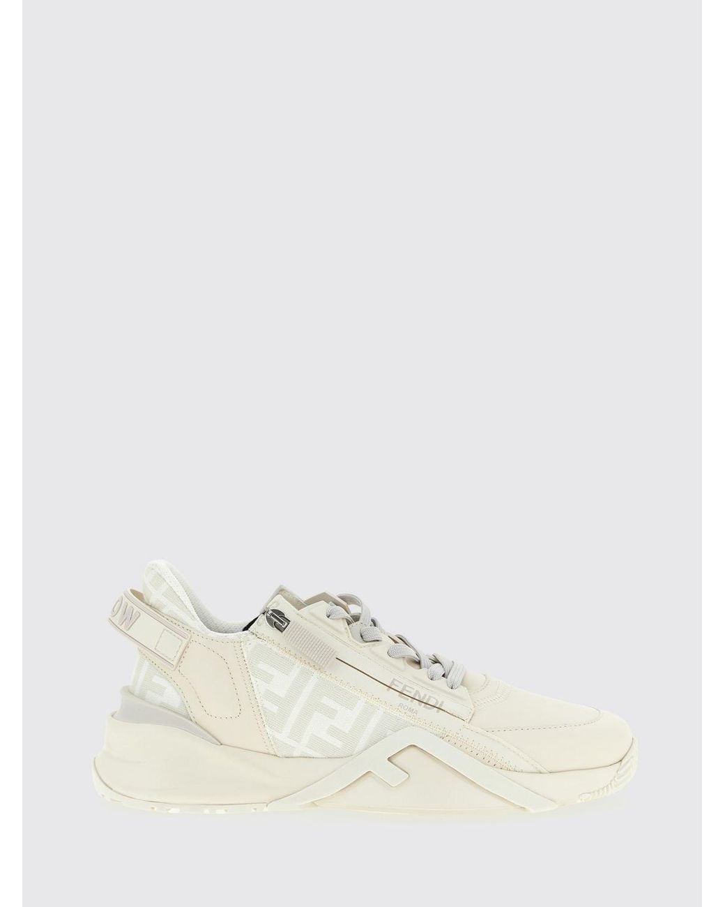 Fendi Natural Flow Leather And Cotton Blend Sneakers With Ff Jacquard Monogram for men