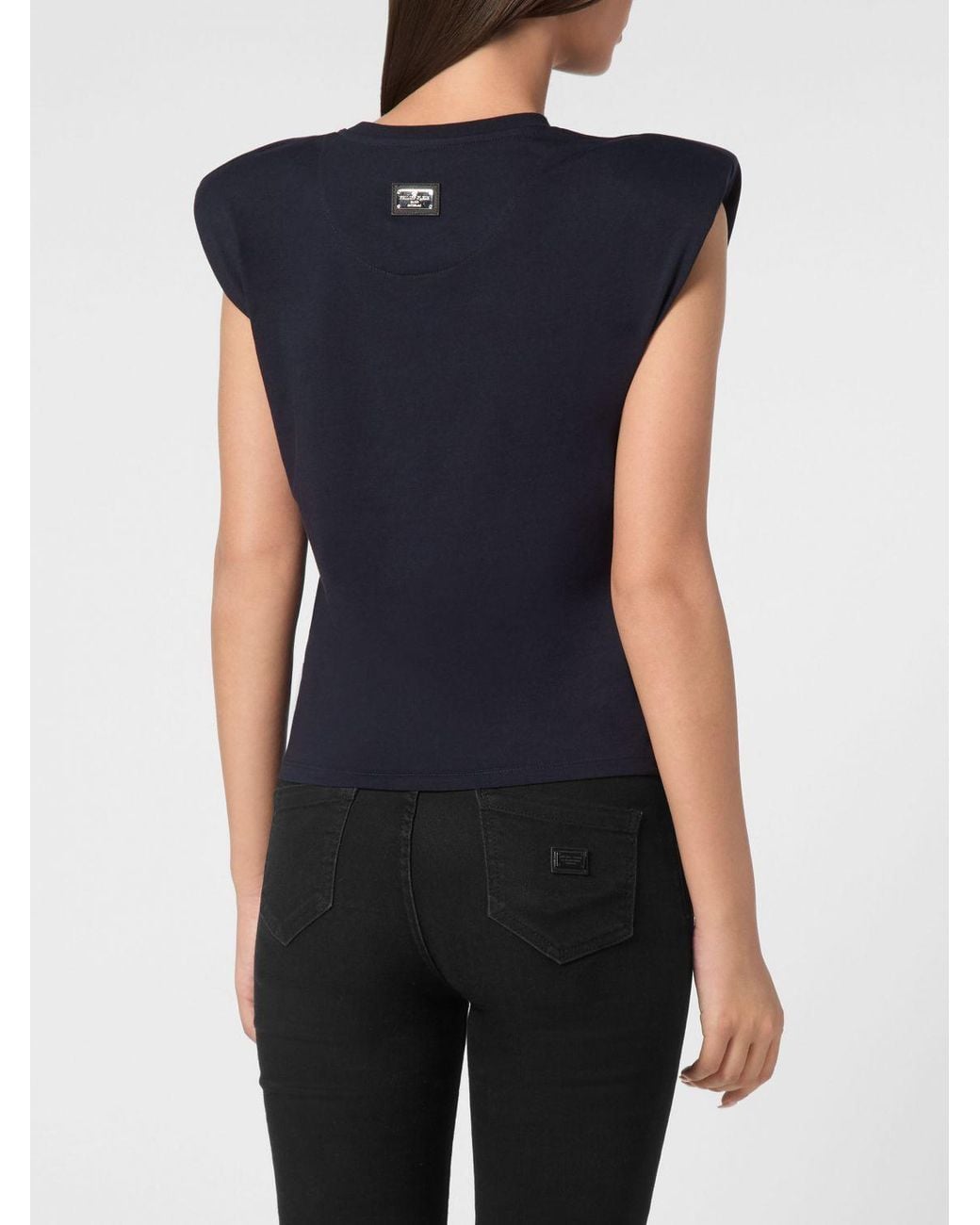 Philipp Plein Blue Jersey Tank Top With Crew Neck And Padded Shoulders