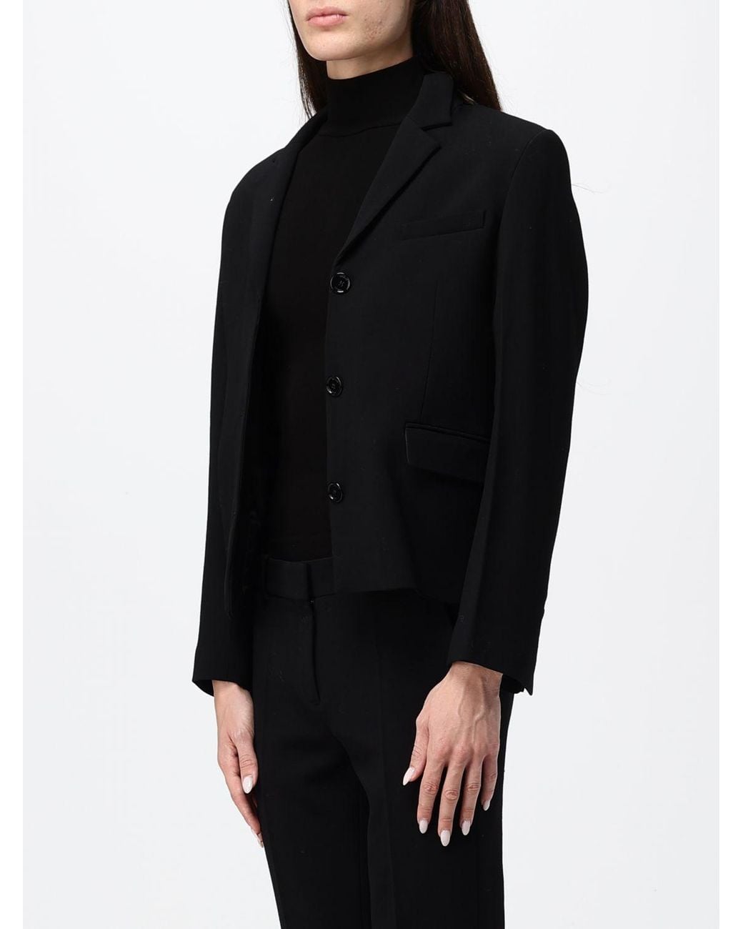 Totême Black Single-Breasted Short Wool Blazer With Peak Lapels