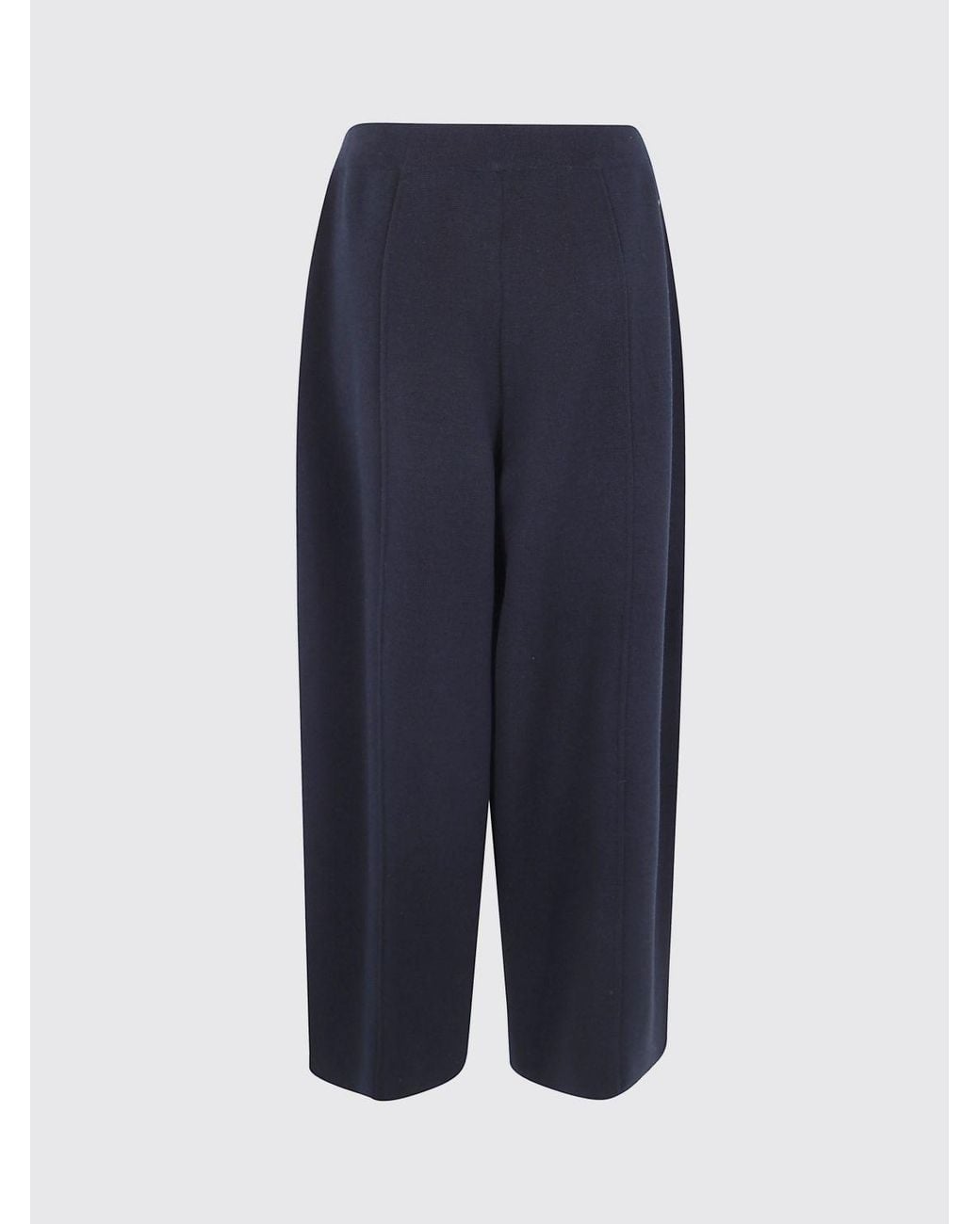 Mrz Blue Pure Virgin Wool Knit Palazzo Trousers With High Elastic Waist