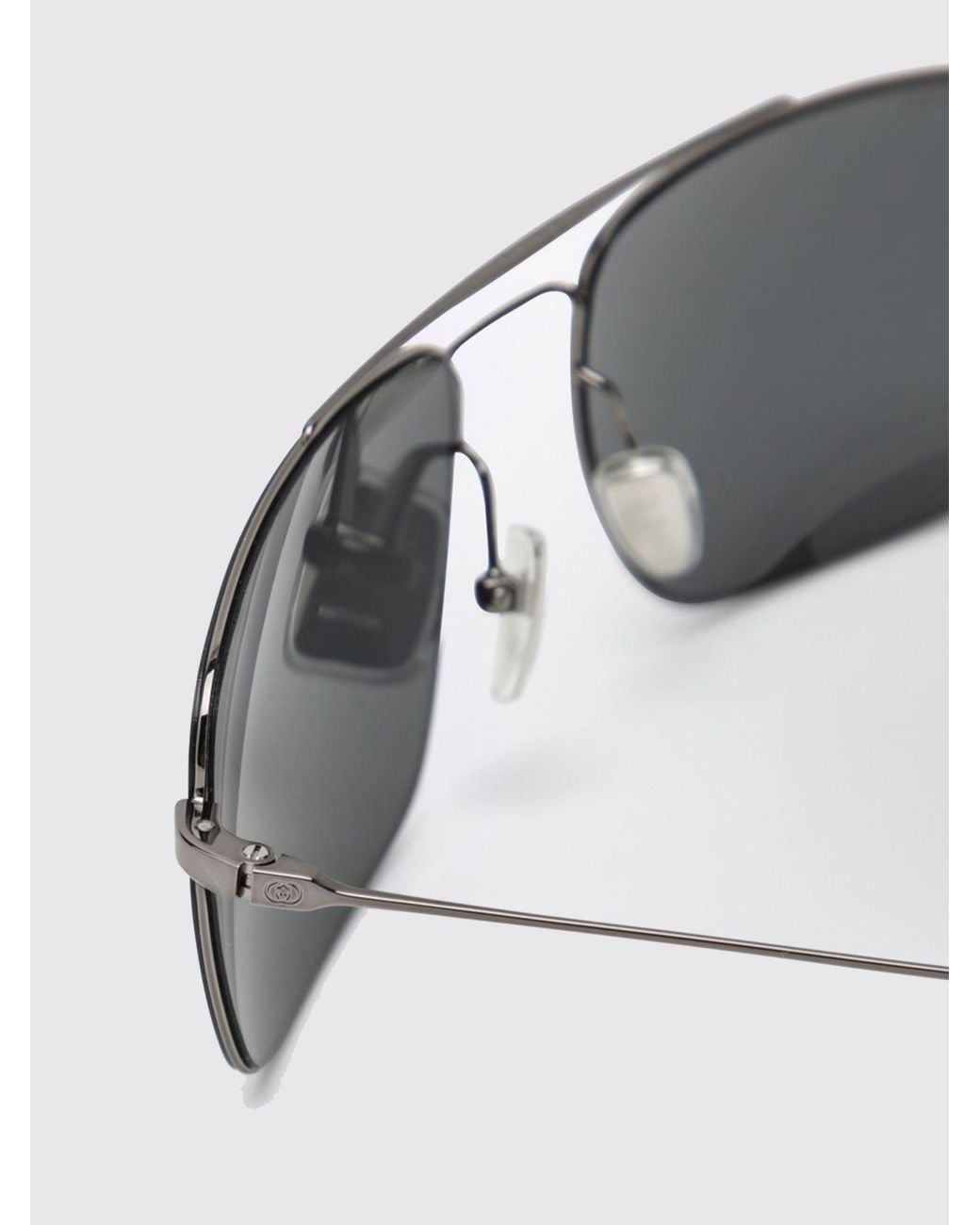 Gucci Gray Rectangular Aviator Metal Sunglasses With Double Bridge And Gg Logo