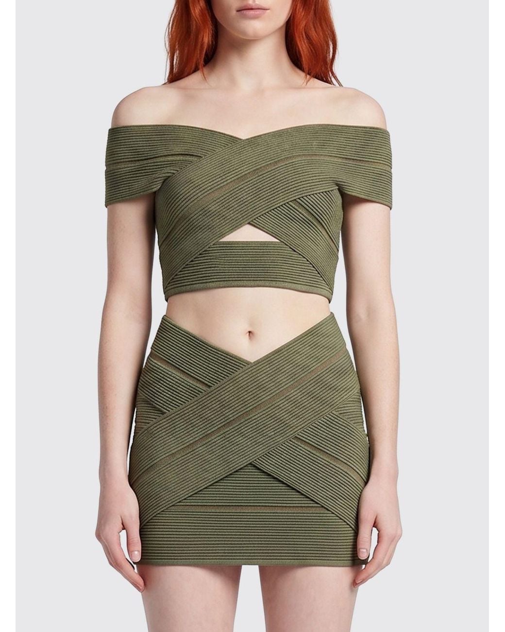 Balmain Green Jersey Cropped Top