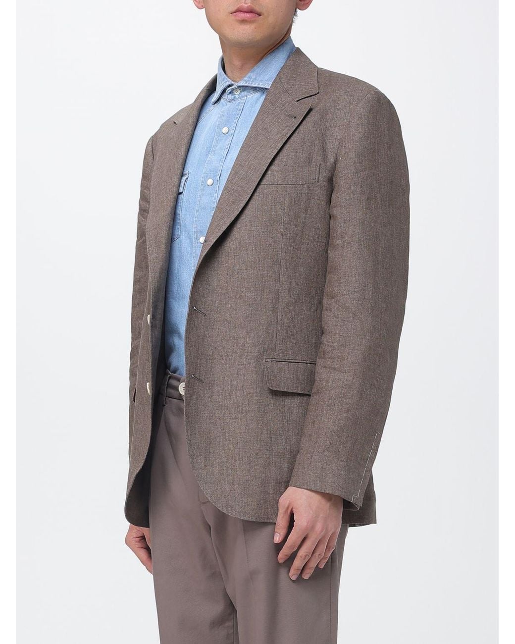 Brunello Cucinelli Gray Linen Single Breasted Blazer for men