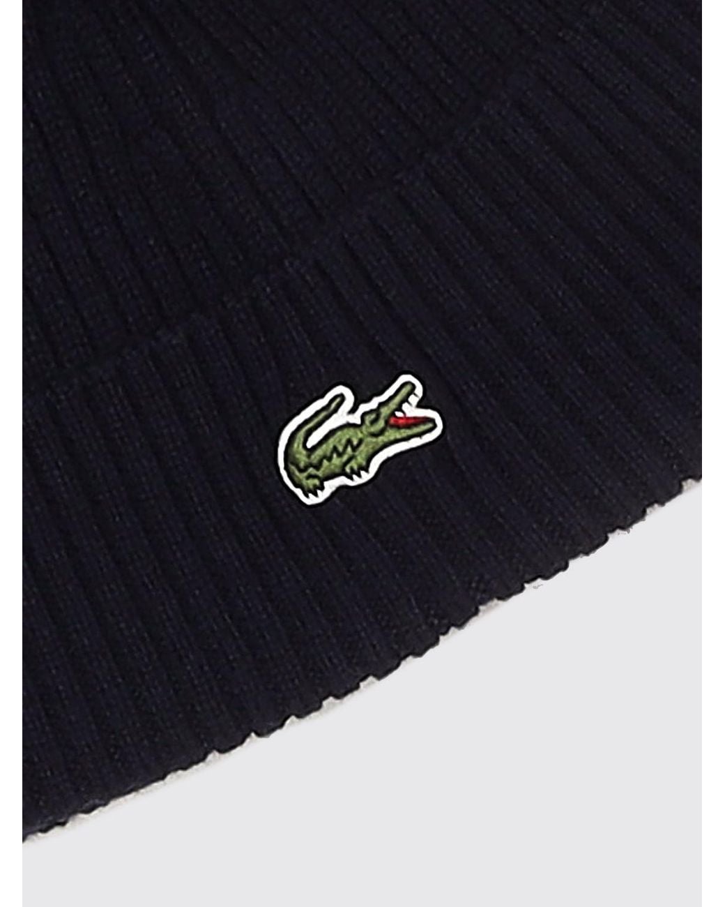 Lacoste Blue Pure Wool Beanie With Cuffed Hem And Embroidered Crocodile Logo for men