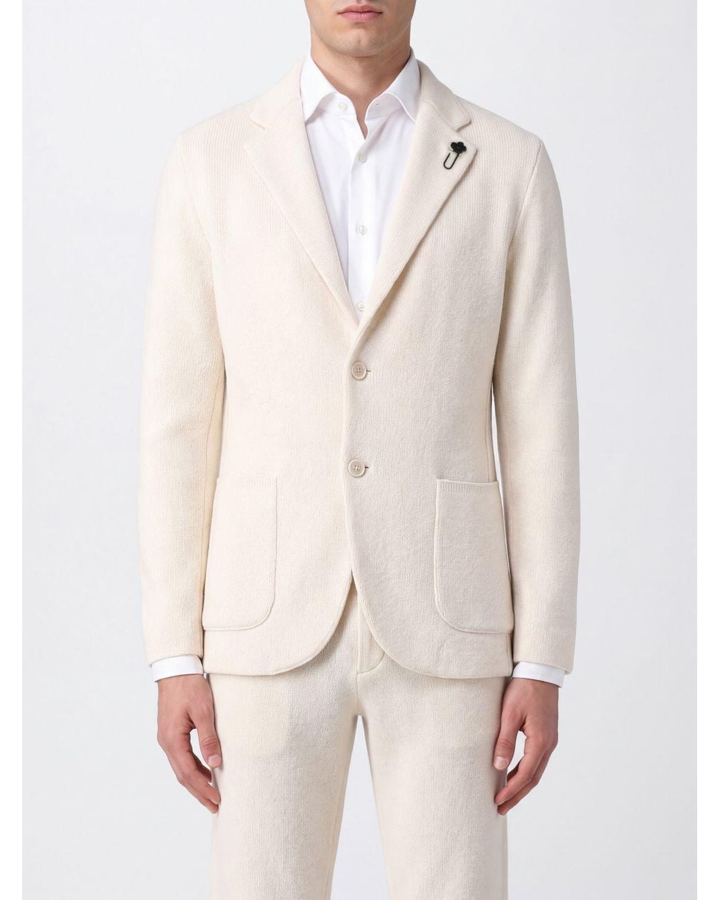 Lardini Natural Single-Breasted Pure Cashmere Blazer With Patch Pockets And Notch Lapels for men