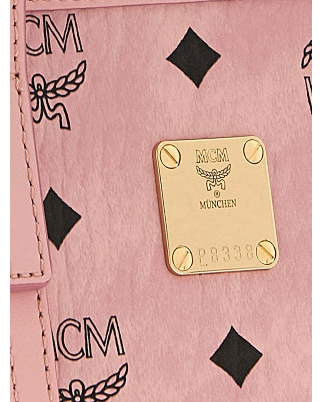 MCM Pink Toni Mini Logo Coated Cotton Tote With Removable Strap
