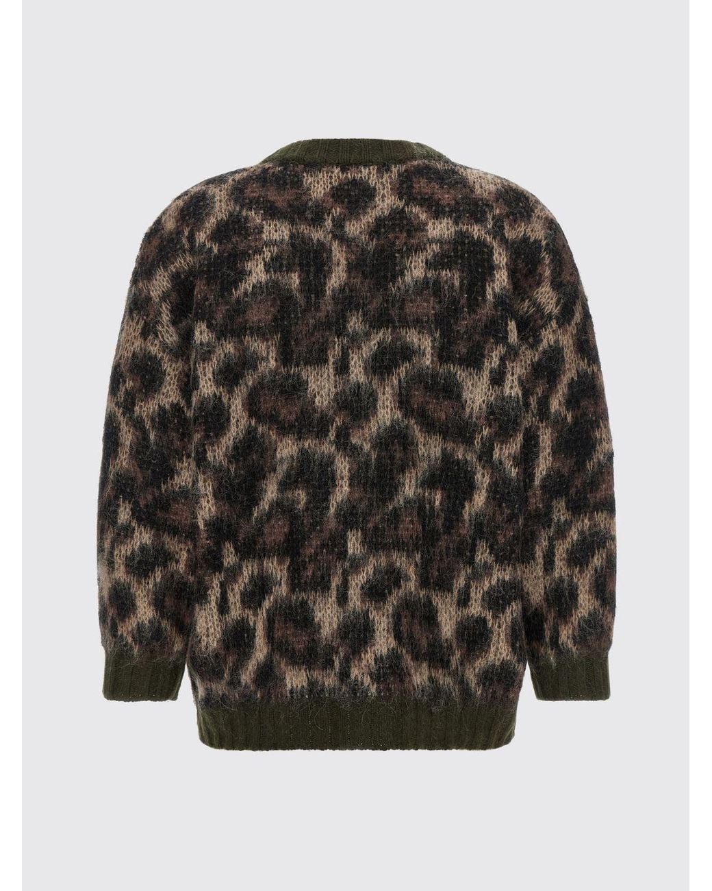 Cárdigan De Mezcla De Mohair Con Estampado Animal, Cuello De Pico Y Hombros Caídos R13 de color Black