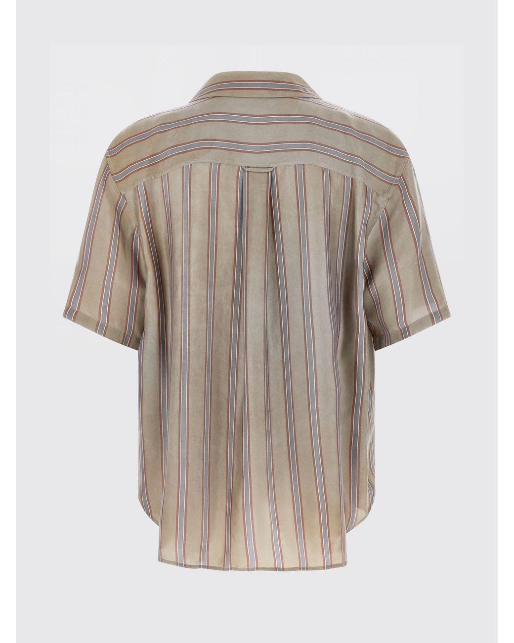 Saint Laurent Natural Pinstriped Silk Twill Shirt for men