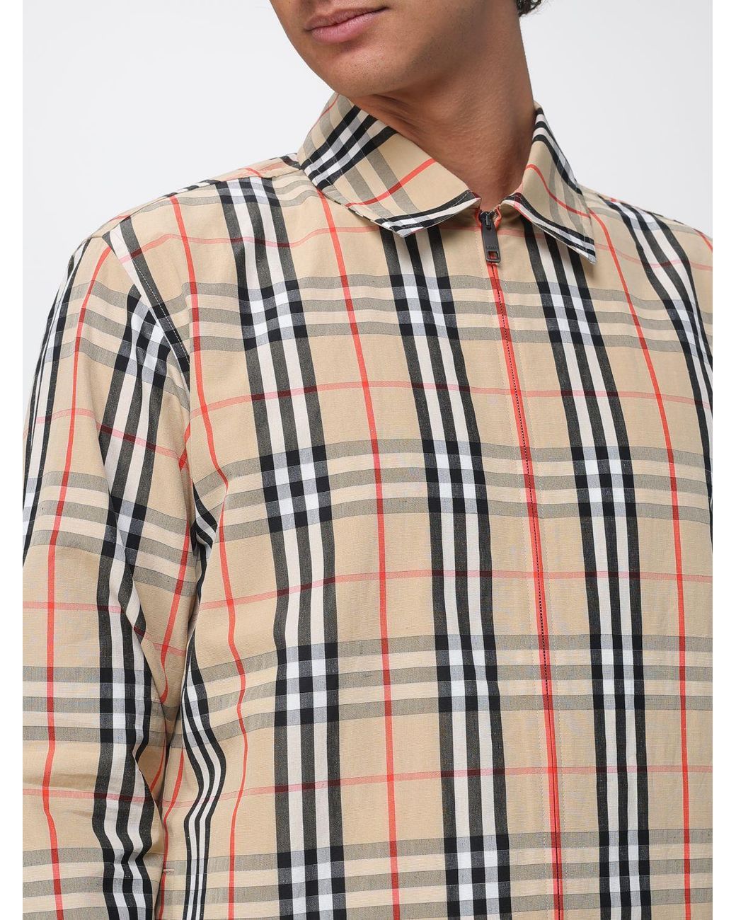 Burberry Blue Ollie Vintage Check Linen And Cotton Shirt Jacket With Zip Closure for men