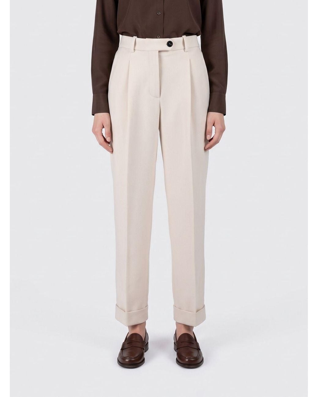Circolo 1901 White High-Waisted Wide-Leg Cotton Blend Trousers